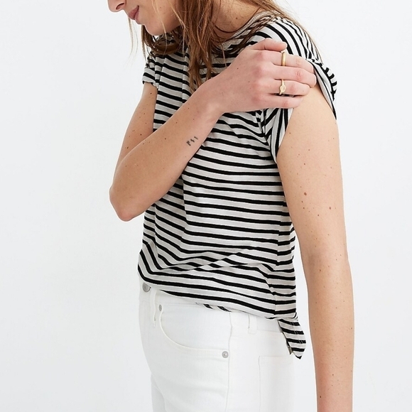 Madewell Whisper Cotton Rib-Crewneck Tee in Bridgewater Stripe XS - Picture 10 of 10